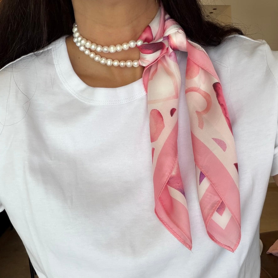 שרשרת צעיף לבבות ורוד