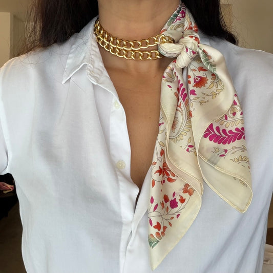 שרשרת צעיף שמנת ורוד