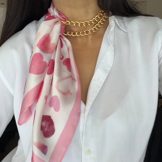 שרשרת צעיף לבבות ורוד